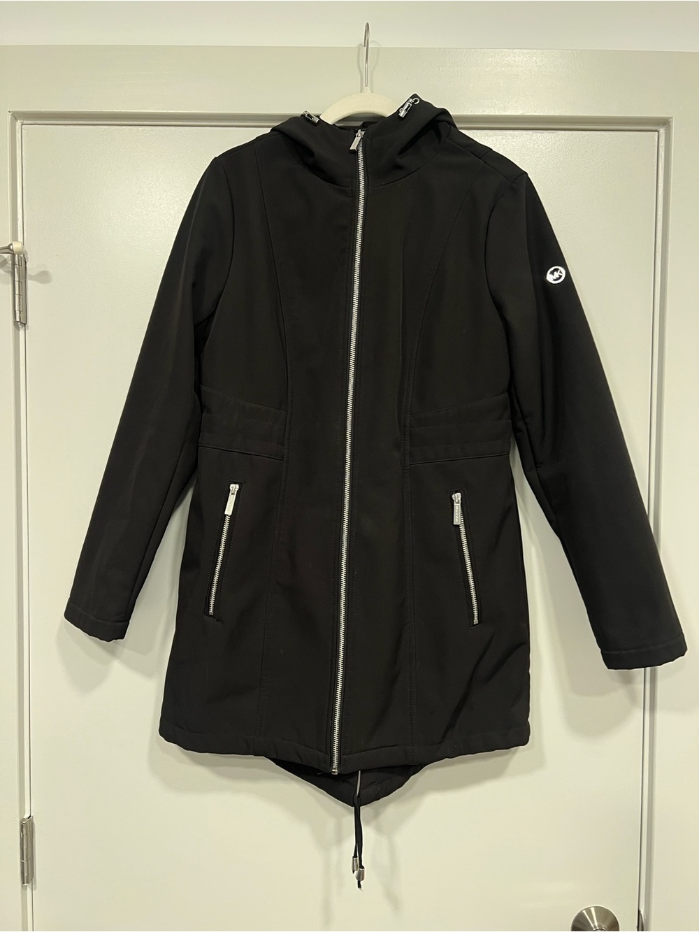 Michael Kors Black Hooded Zip-Front Trench Coat